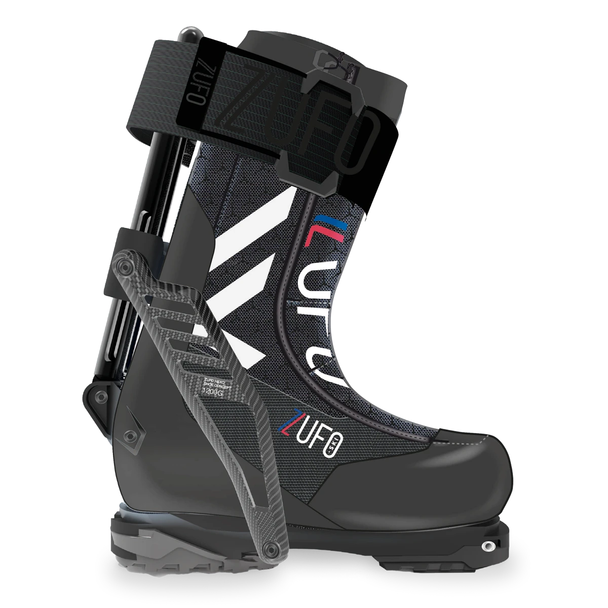 Visuel de la chaussure de ski zUFO, première chaussure qui utilise un système d'exosquelette